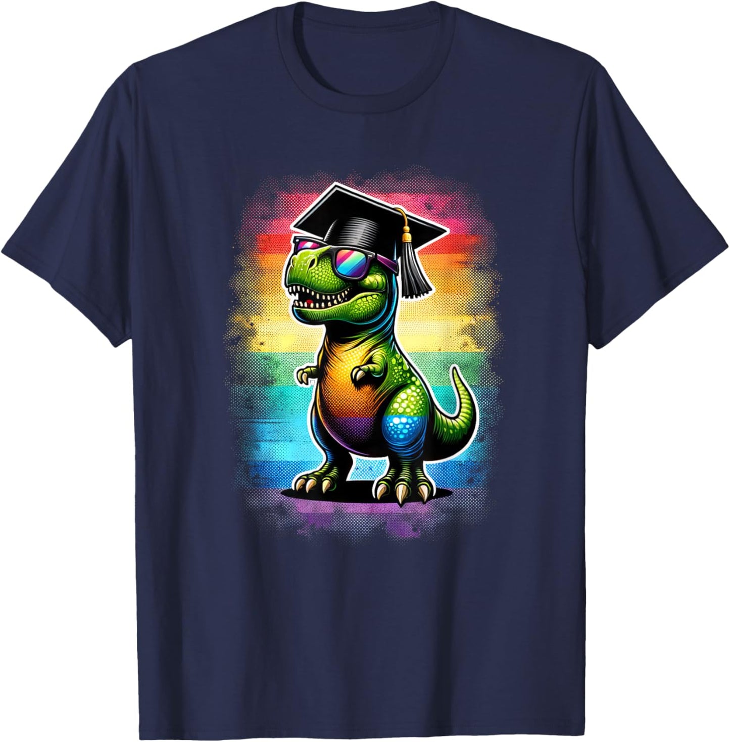 Dinosaur T Rex Wearing Graduation Cap Class Of 2024 Colorful T-Shirt - T-Shirt | Navy