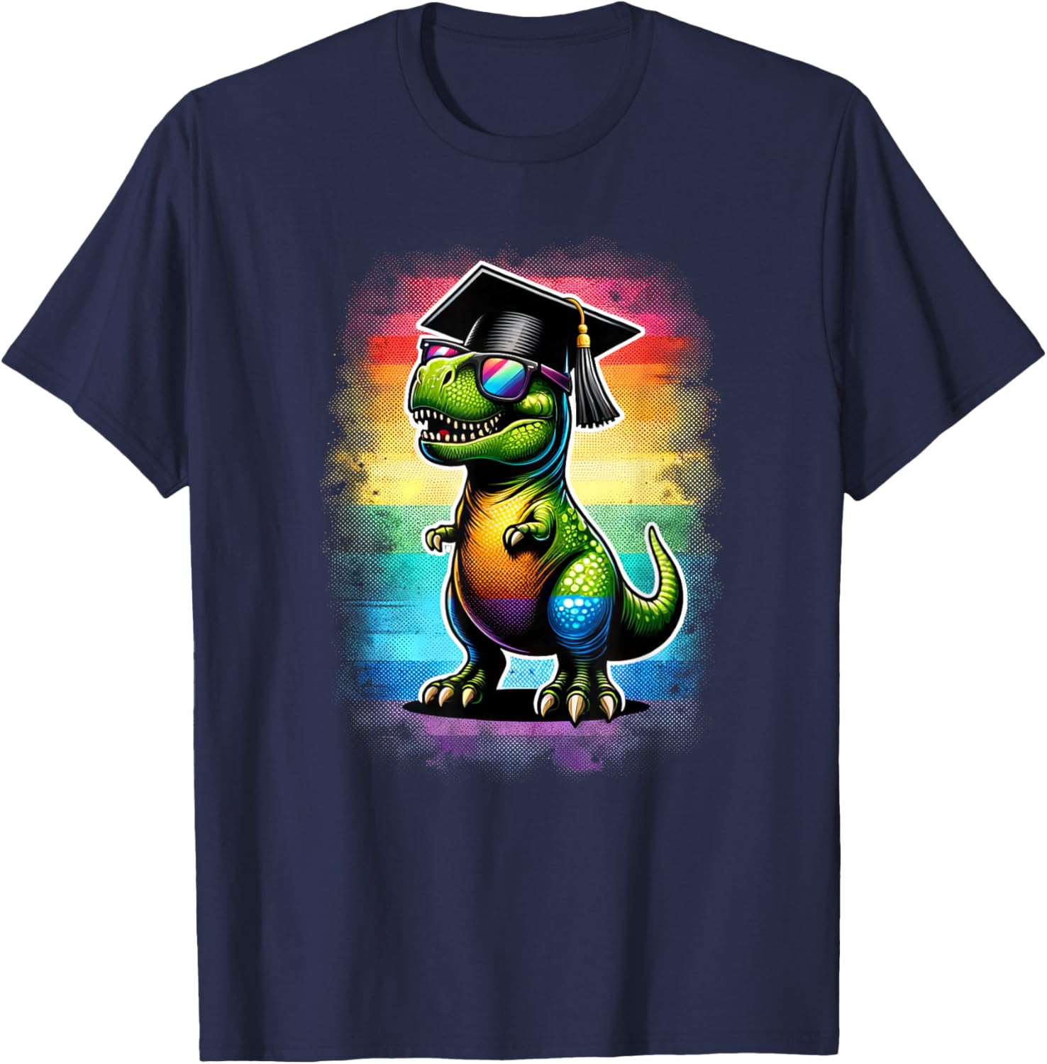 Dinosaur T Rex Wearing Graduation Cap Class Of 2024 Colorful T-Shirt - T-Shirt | Navy