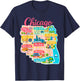 Chicago Map Cute Neighborhoods Travel Art Design T-Shirt - T-Shirt | Navy