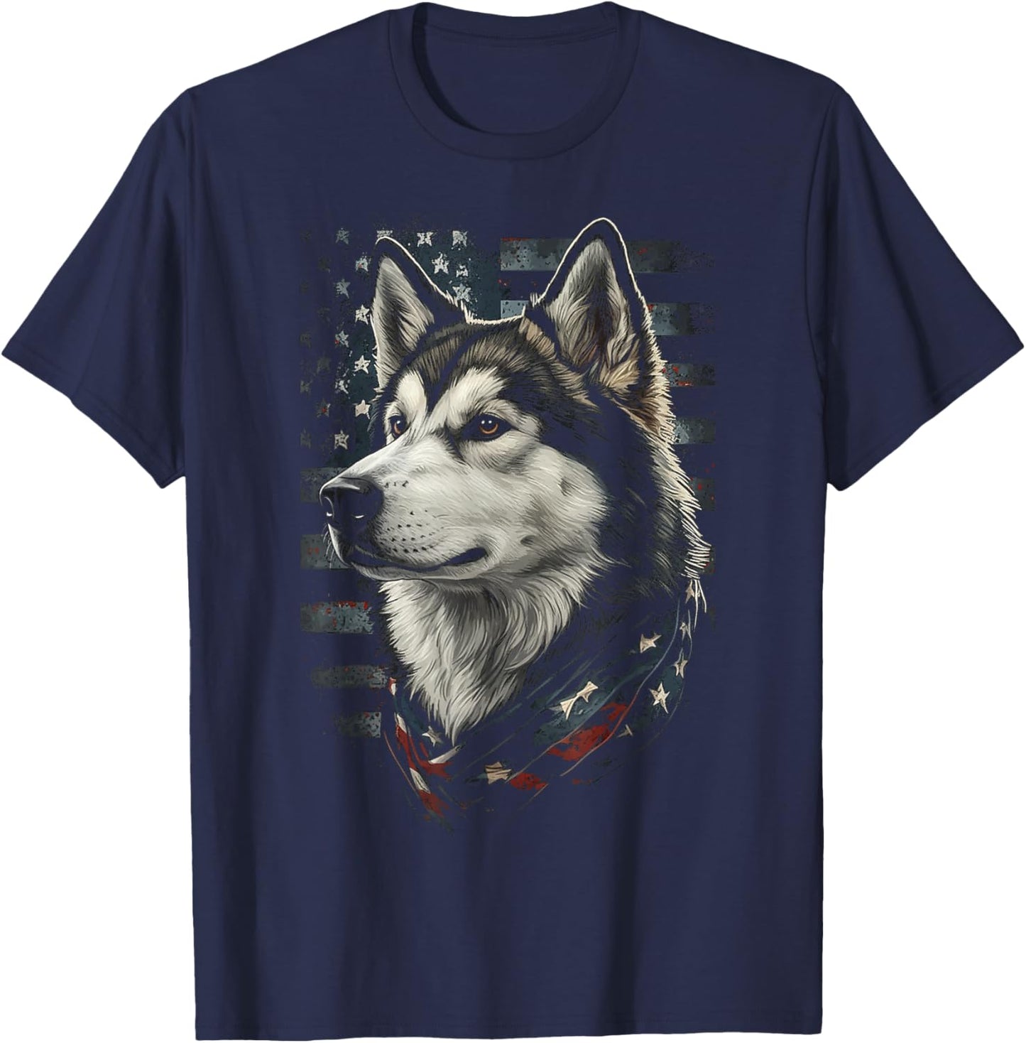 Alaskan Malamute Dog American Flag Patriotic Vintage USA T-Shirt - T-Shirt | Navy