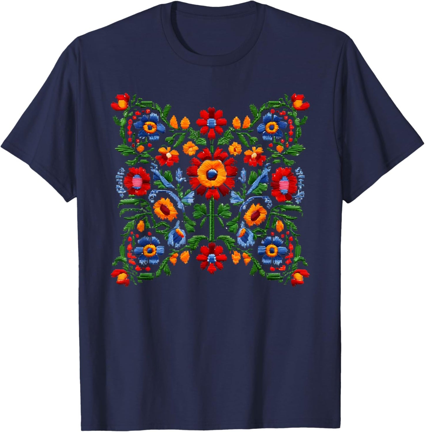 Funny Ukrainian Embroidery Traditional Flowers National Art T-Shirt - T-Shirt | Navy