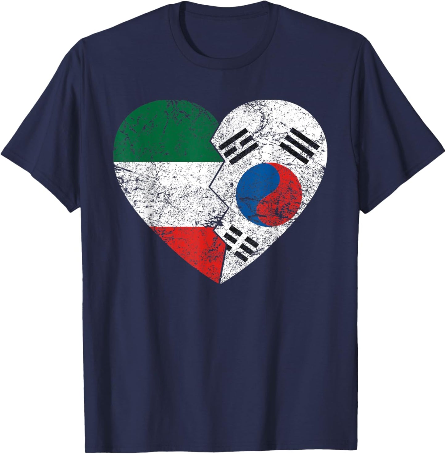 South Korean Italian Flags Heart | Italy South Korea Roots T-Shirt - T-Shirt | Navy