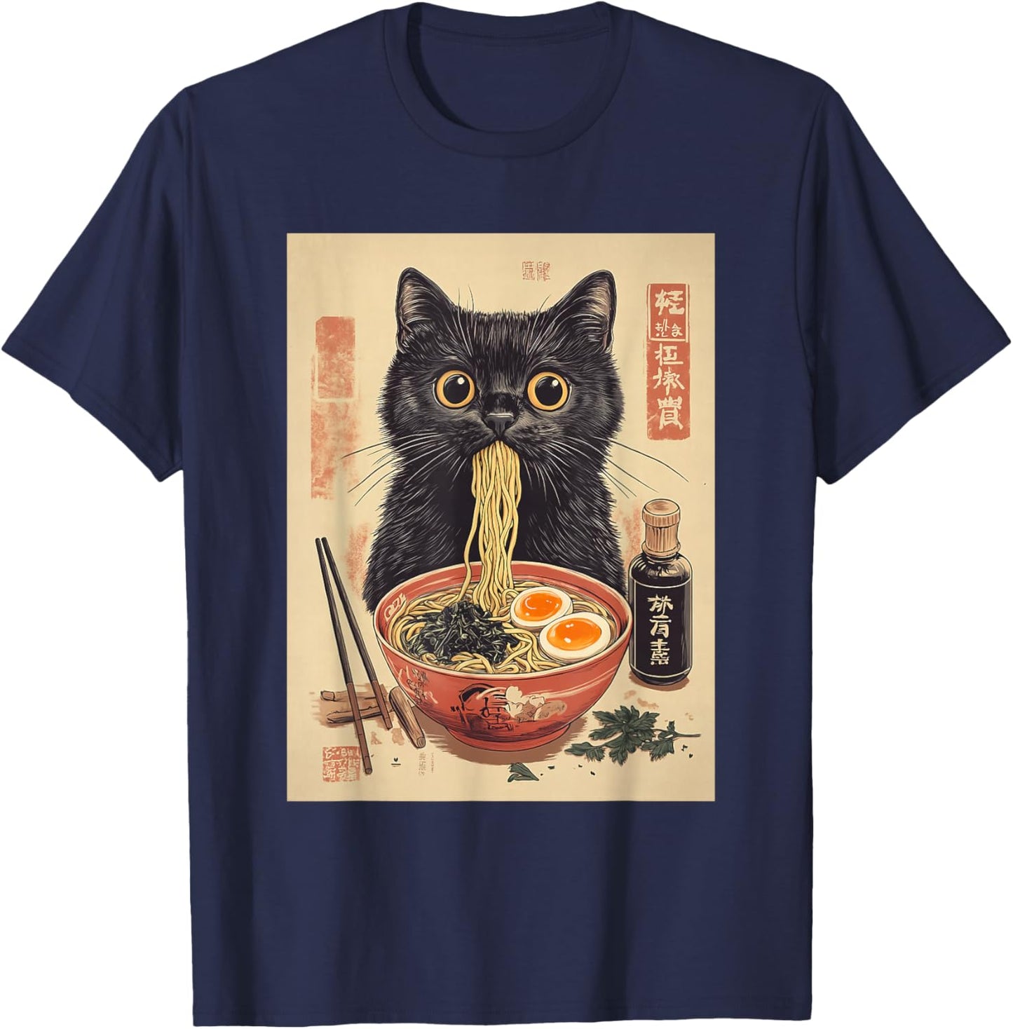 Kawaii Noodle Soup Anime Japanese Ramen Cat Girl T-Shirt - T-Shirt | Navy