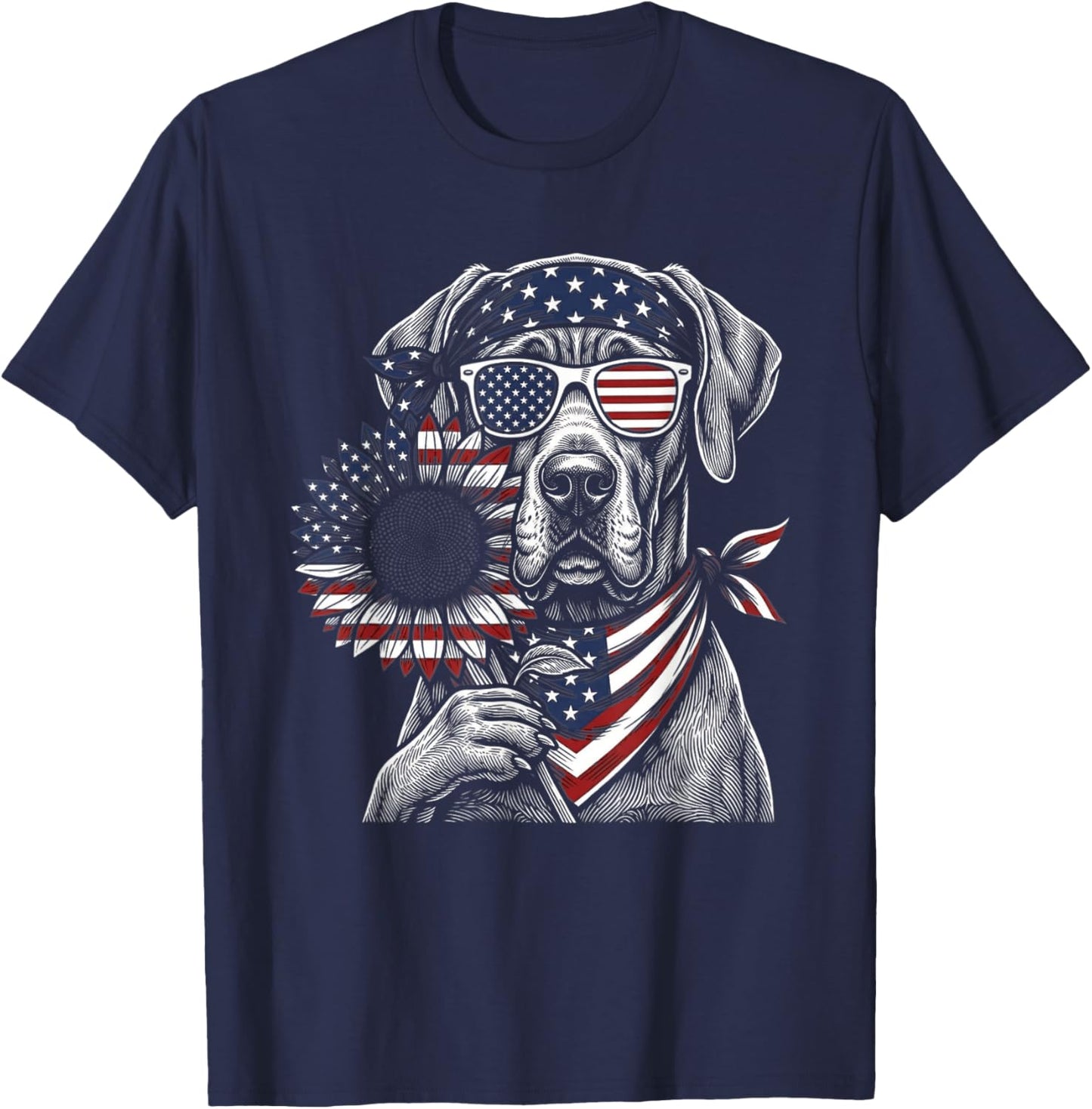 USA Flag Sunflower Great Dane T-Shirt - T-Shirt | Navy
