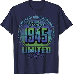 Vintage 1945 Limited Edition Shirt 81 Year Old 81st Birthday T-Shirt - T-Shirt | Navy