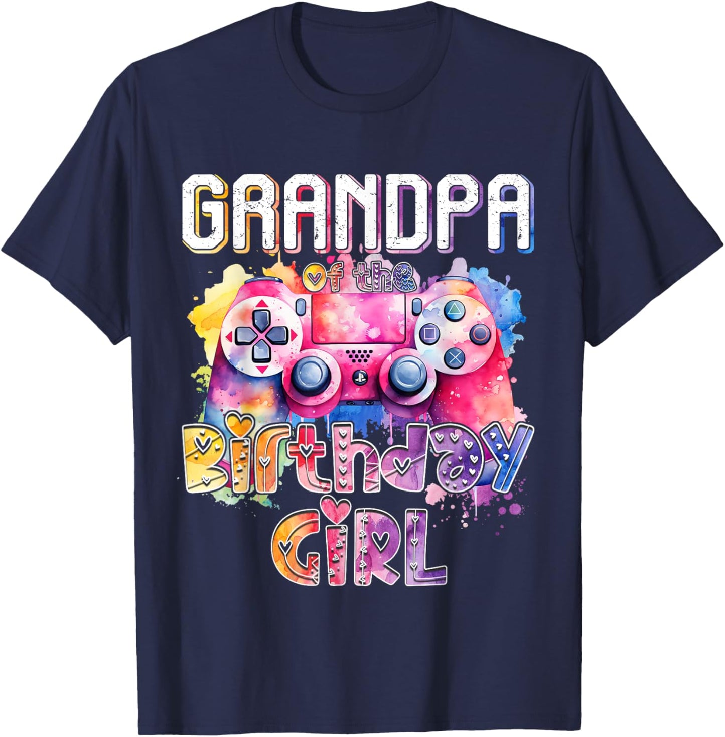 Grandpa of the Birthday Girl Matching Video Gamer Birthday T-Shirt - T-Shirt | Navy