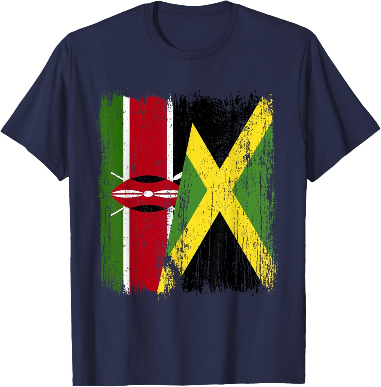 Kenya Jamaica Half Flag Kenyan Jamaican Heritage T-Shirt - T-Shirt | Navy