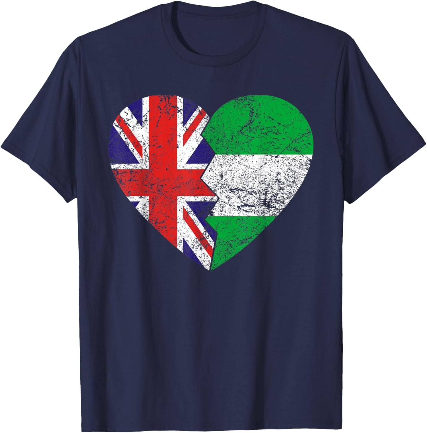 Nigerian British Flags Heart | United Kingdom Nigeria Roots T-Shirt - T-Shirt | Navy