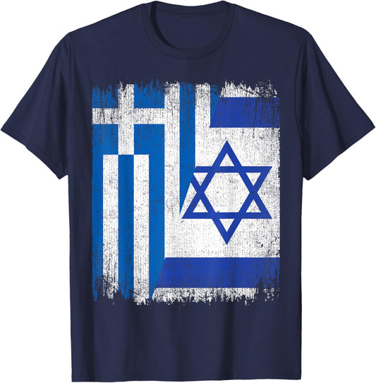 Half Greece Israel Flag Greek Israelis Pride Roots T-Shirt - T-Shirt | Navy