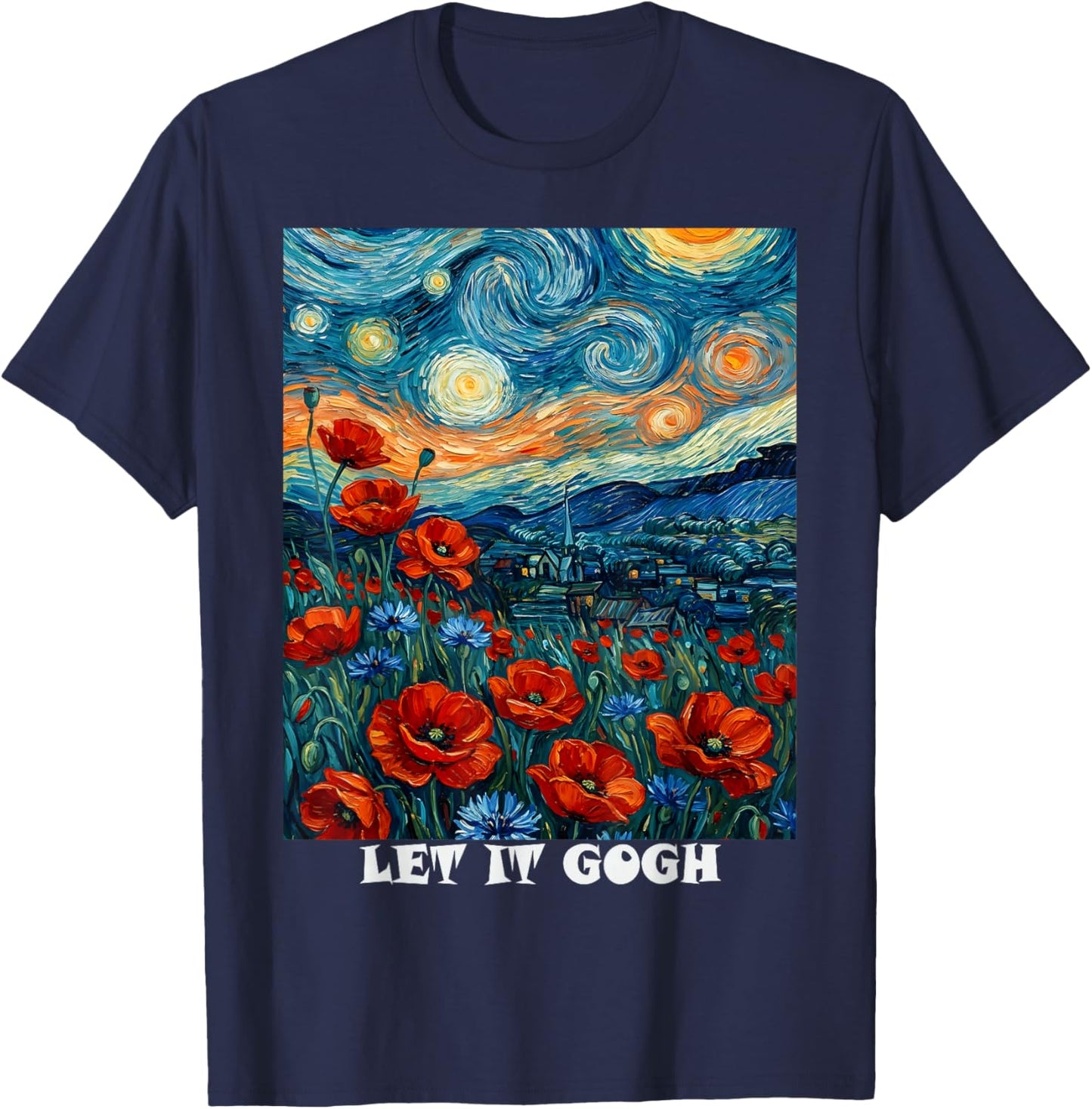 Let it Gogh Art Vincent Van Gogh Starry Night T-Shirt - T-Shirt | Navy