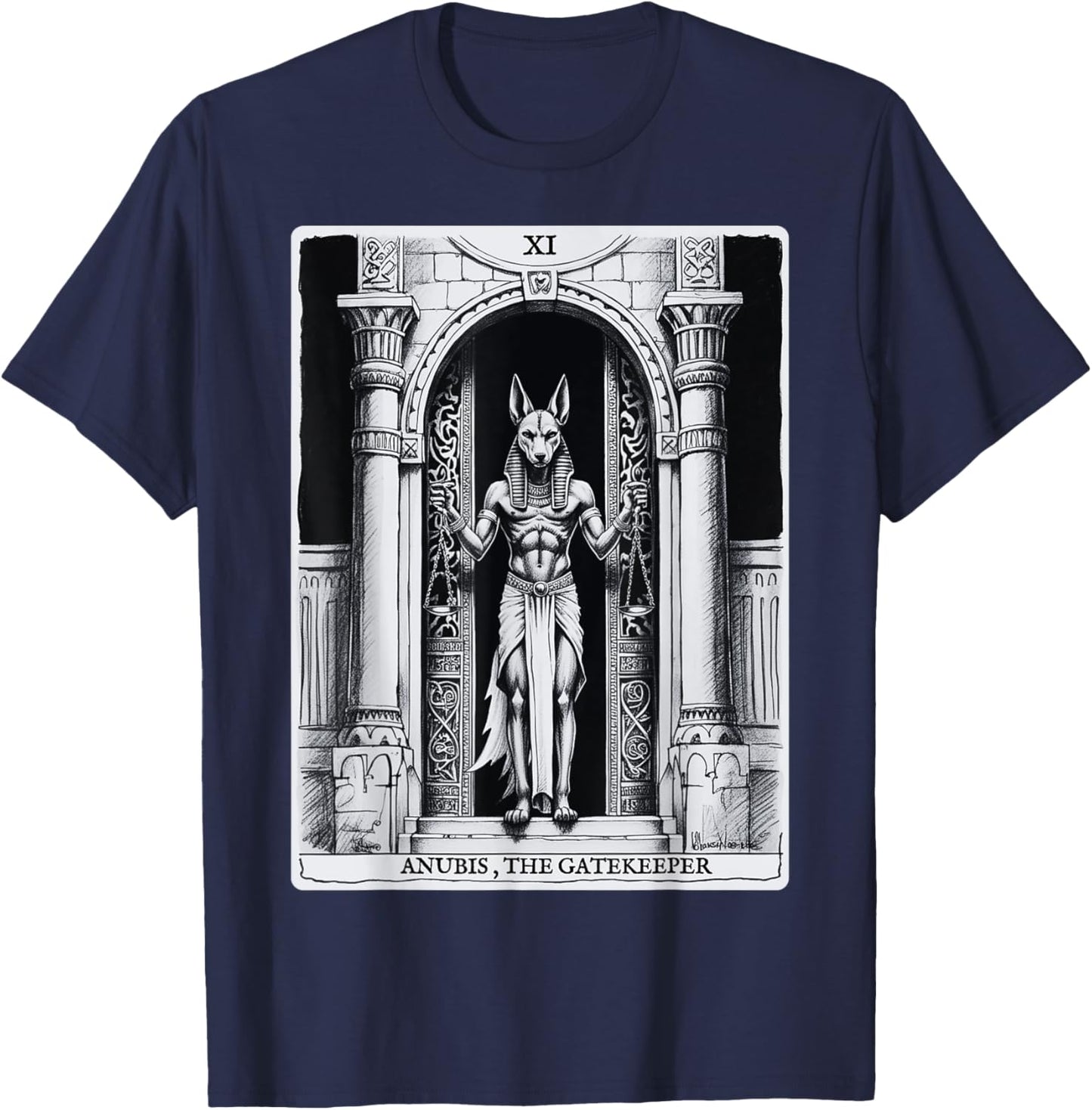 Vintage Kemetic Tarot Card Ancient Egypt Egyptian God Anubis T-Shirt - T-Shirt | Navy