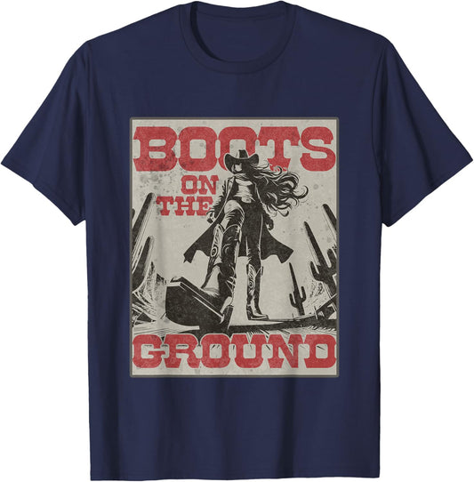 Cowgirl Boots on The Ground Vintage Western T-Shirt - T-Shirt | Navy
