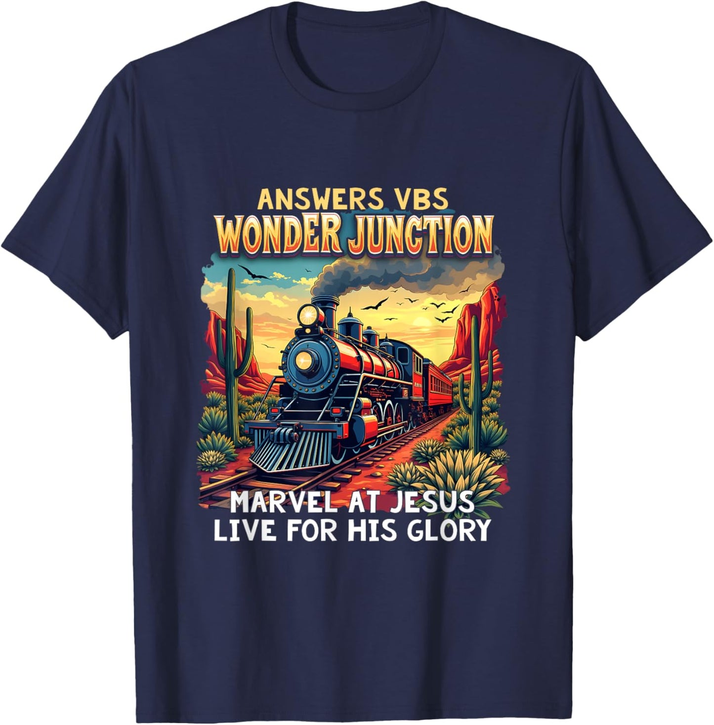Christian Camp VBS 2025 Wonder His Glory Junction Train T-Shirt - T-Shirt | Navy
