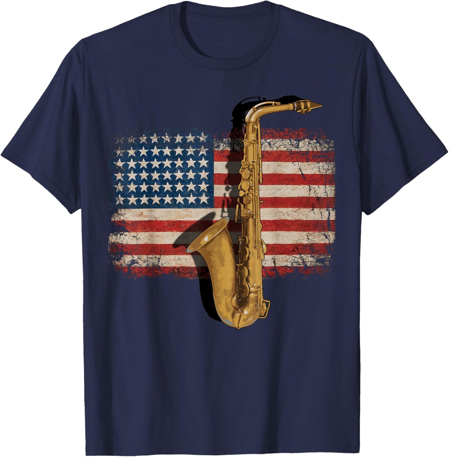 Vintage American Flag Saxophone Funny Sax Music Player T-Shirt - T-Shirt | Navy
