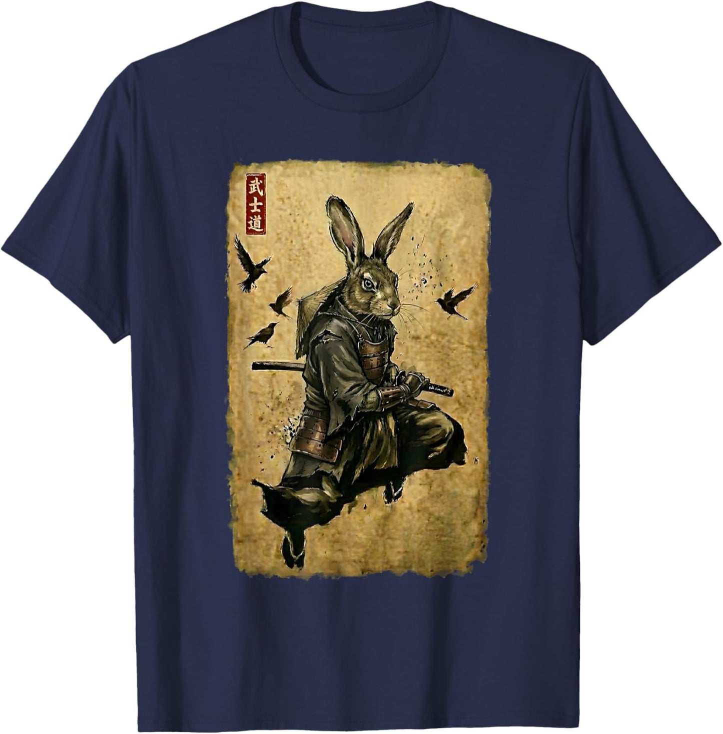 Rabbit Samurai Warrior Katana Sword Japanese Art Vintage T-Shirt - T-Shirt | Navy