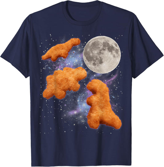 Three Chicken Nuggets Howl at Moon Funny Parody Dino Nugget T-Shirt - T-Shirt | Navy