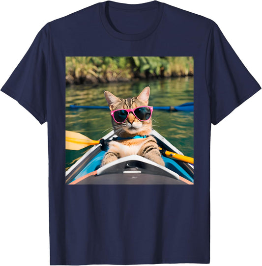 Cat in A Kayak T-Shirt - T-Shirt | Navy