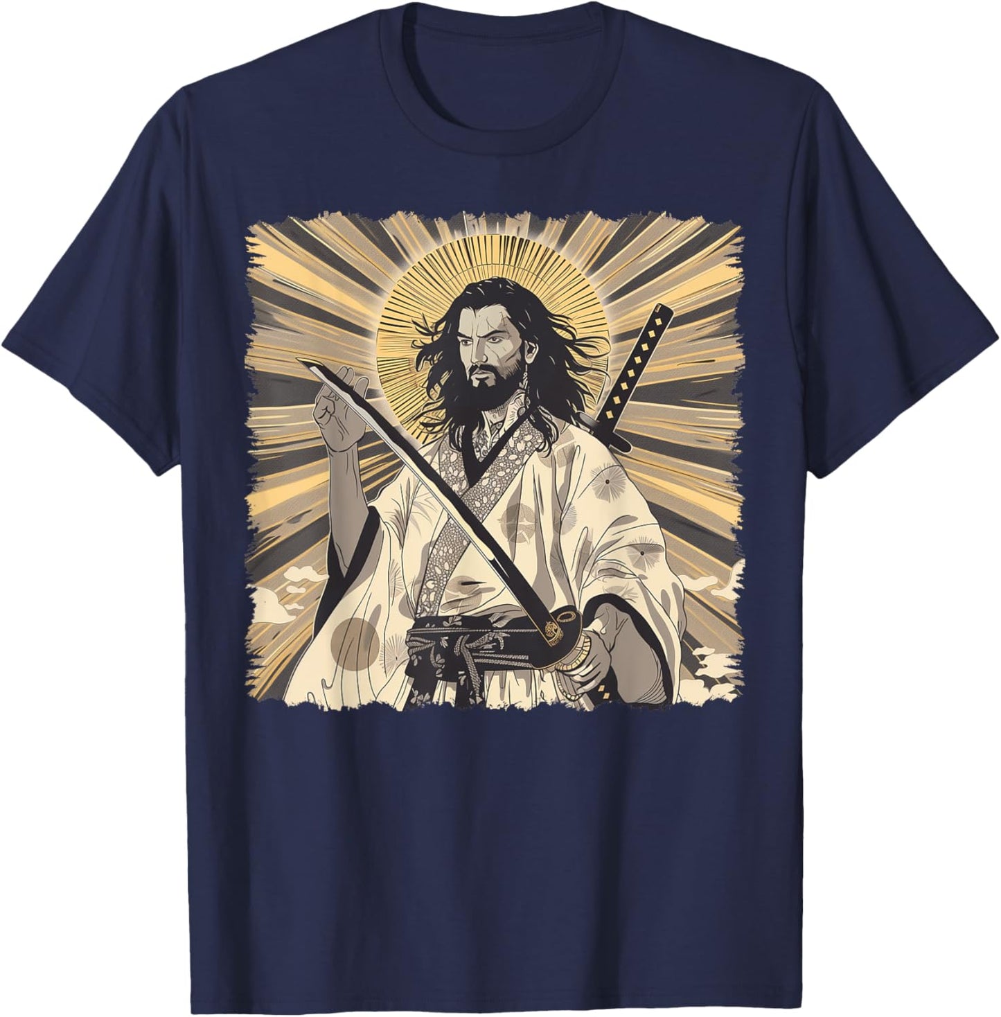 Jesus Christian Religious Japanese Art Samurai T-Shirt - T-Shirt | Navy
