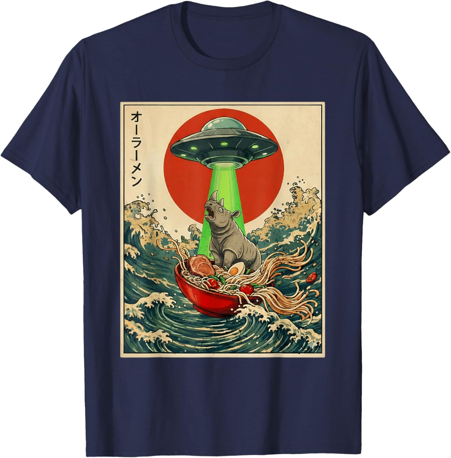 Rhino Ramen Abduction Anime Japanese Fun , Women, Kids T-Shirt - T-Shirt | Navy