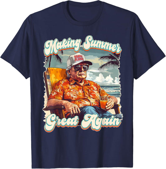 Making Summer Great Again Hawaii Beach Funny Trump Vacation T-Shirt - T-Shirt | Navy