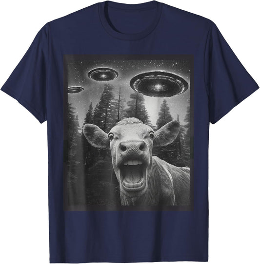 Funny Cow Selfie Alien UFO Gifts Women Teen Boy Kid T-Shirt - T-Shirt | Navy