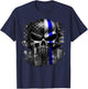 USA American Skull Patriotic Flag Blue Line Grunge Graphic Women Men T-Shirt - T-Shirt | Navy