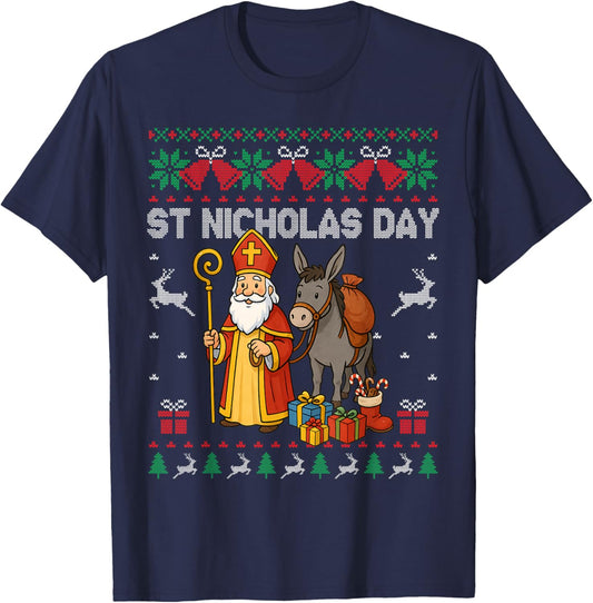 Ugly Santa Claus Origin St Nicolas 2025 T-Shirt - T-Shirt | Navy