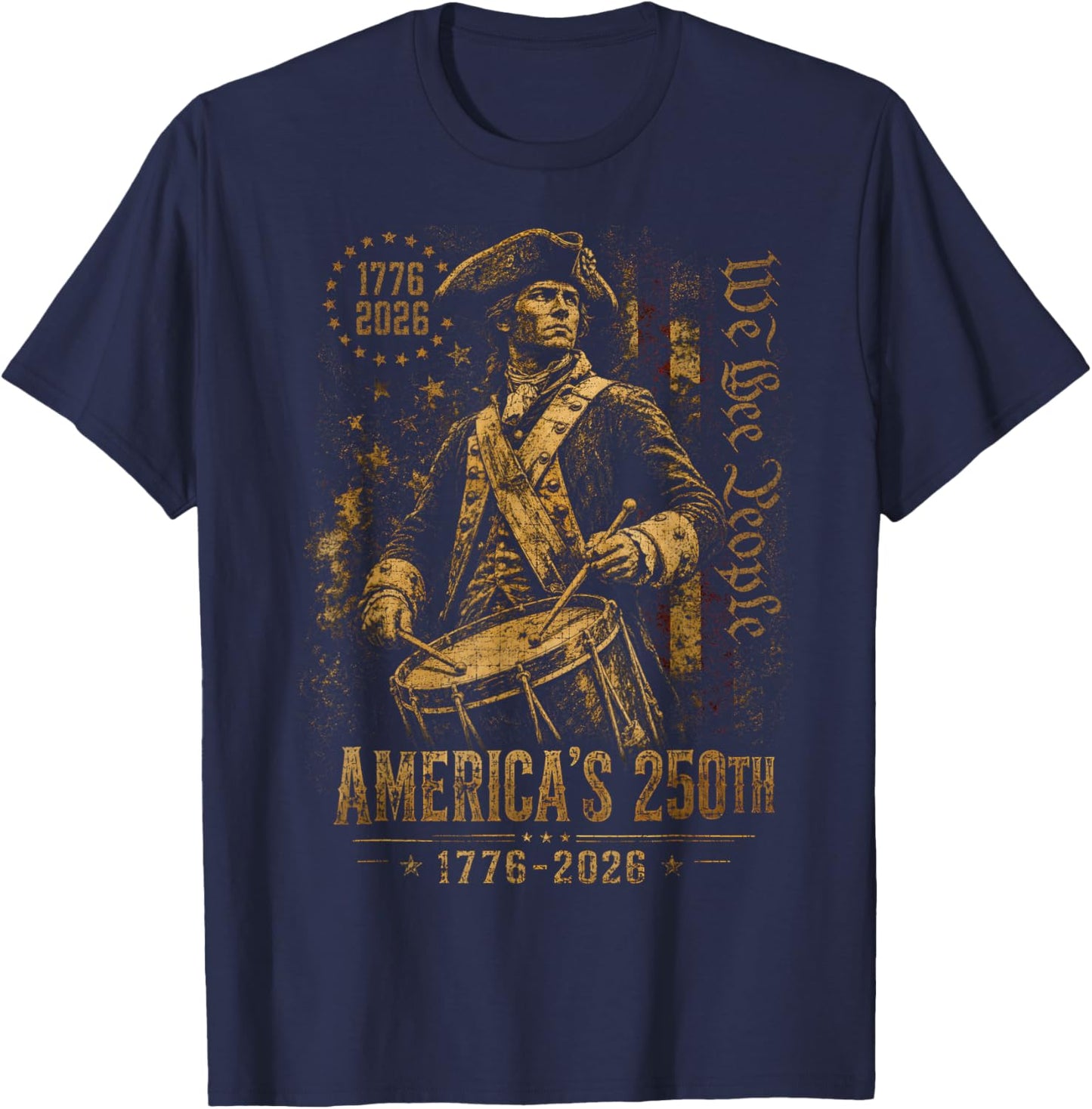 America's 250th Anniversary Revolutionary Soldiers Patriotic T-Shirt - T-Shirt | Navy
