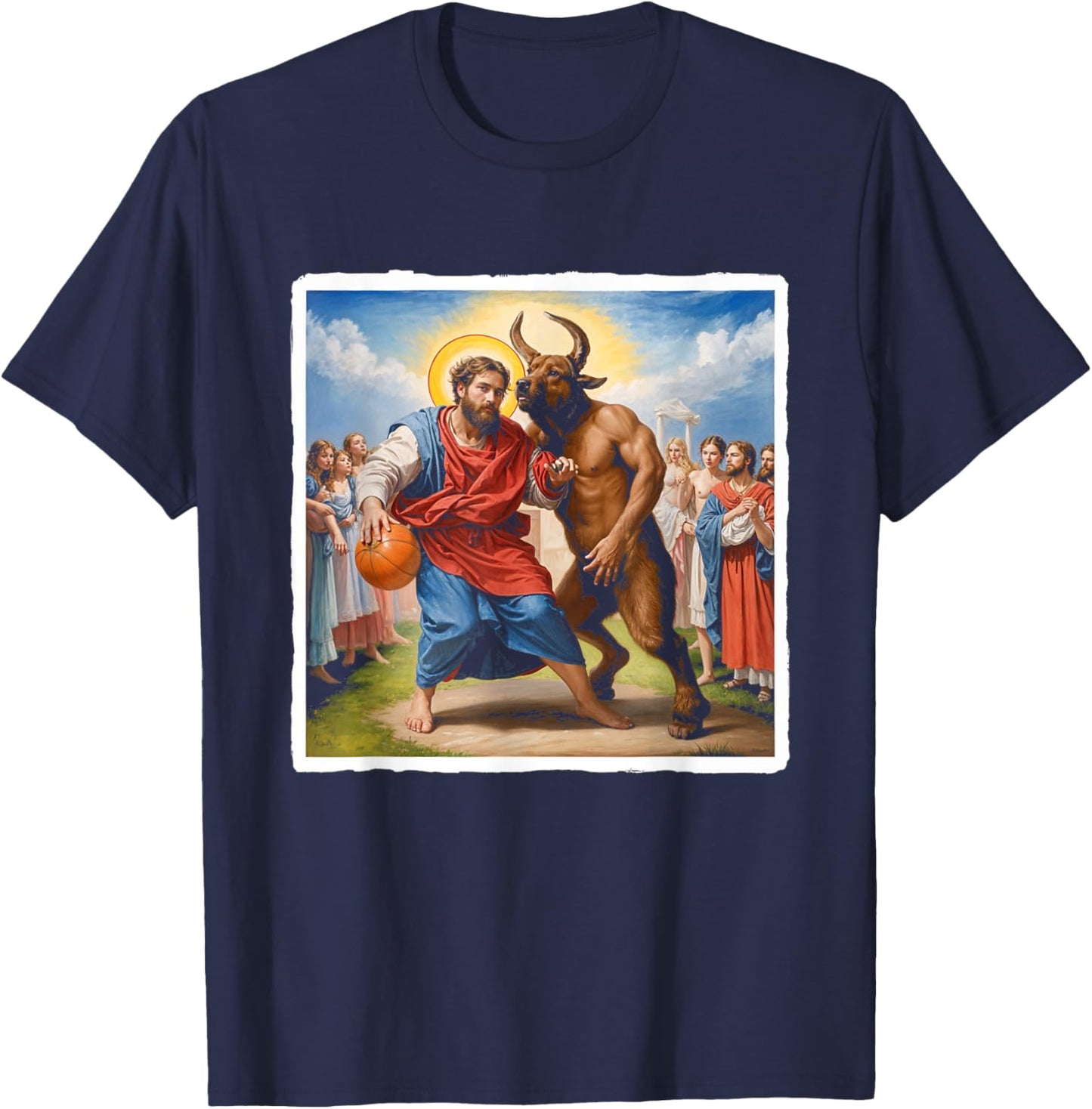 Jesus vs Satan Basketball Play Humor Sport Game T-Shirt - T-Shirt | Navy