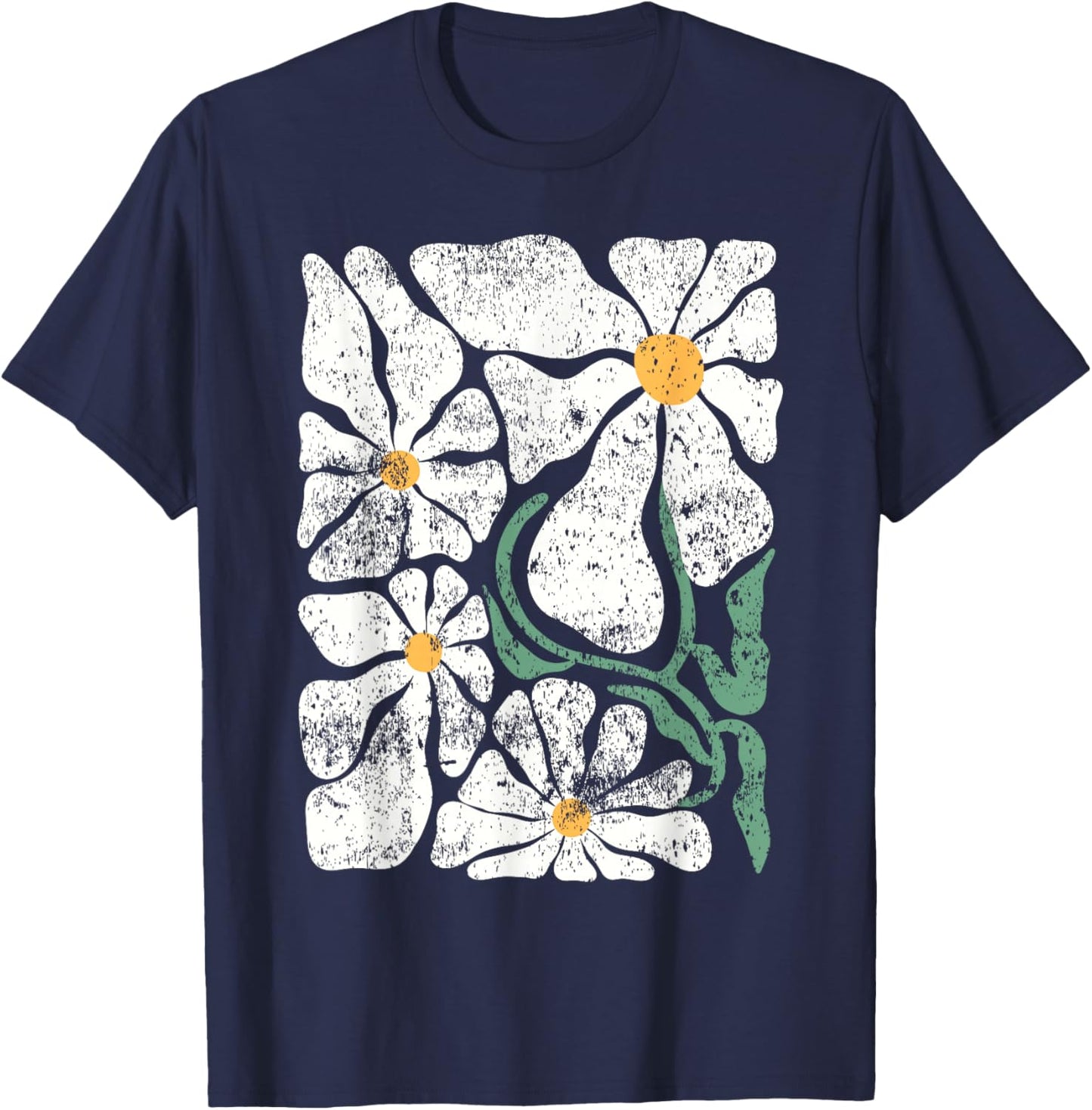 Daisy Floral Boho Retro Flower Wildflower Lover Botany T-Shirt - T-Shirt | Navy