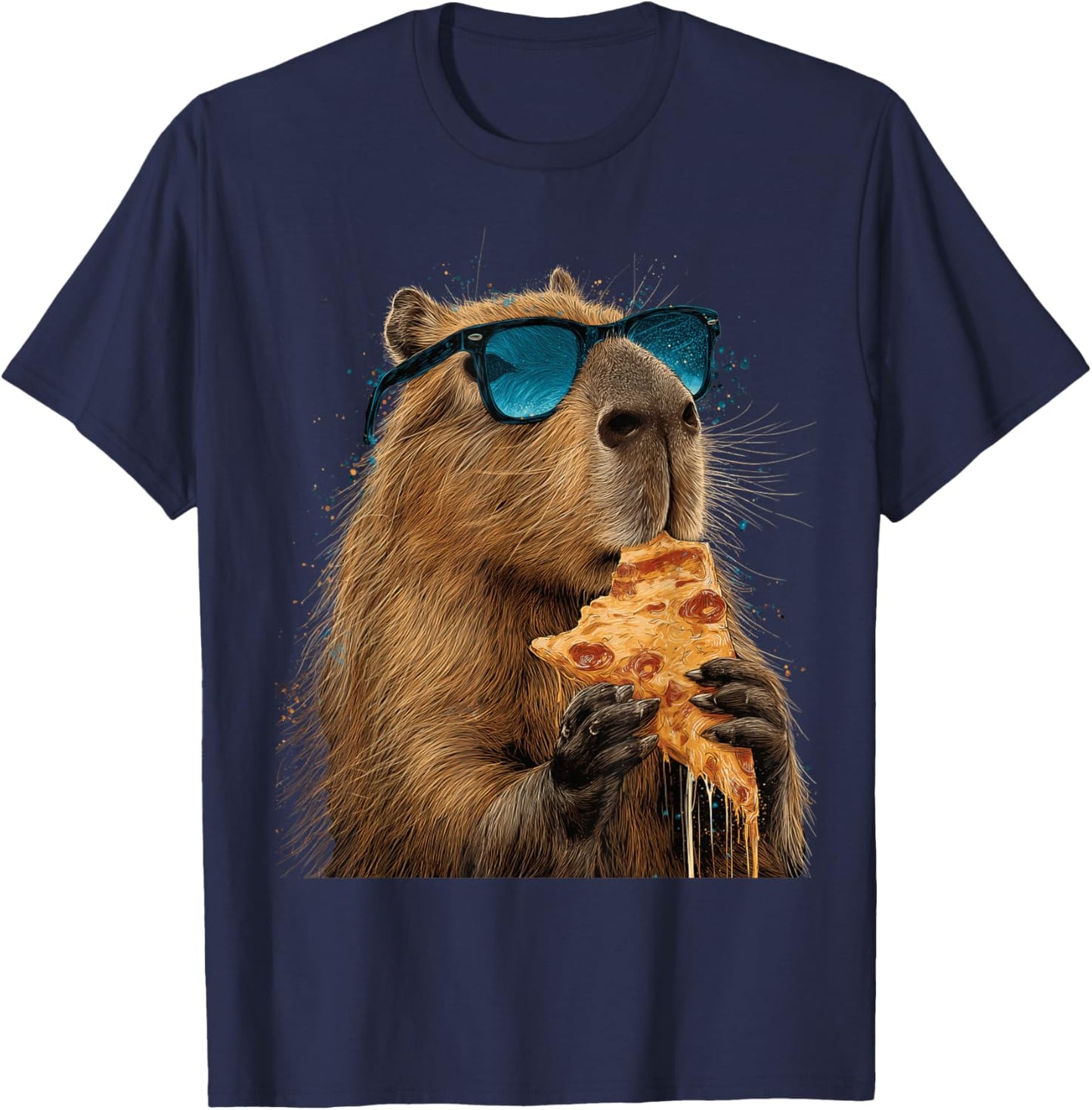 Capybara Essen Pizza Lustig Niedlich T-Shirt - T-Shirt | Navy