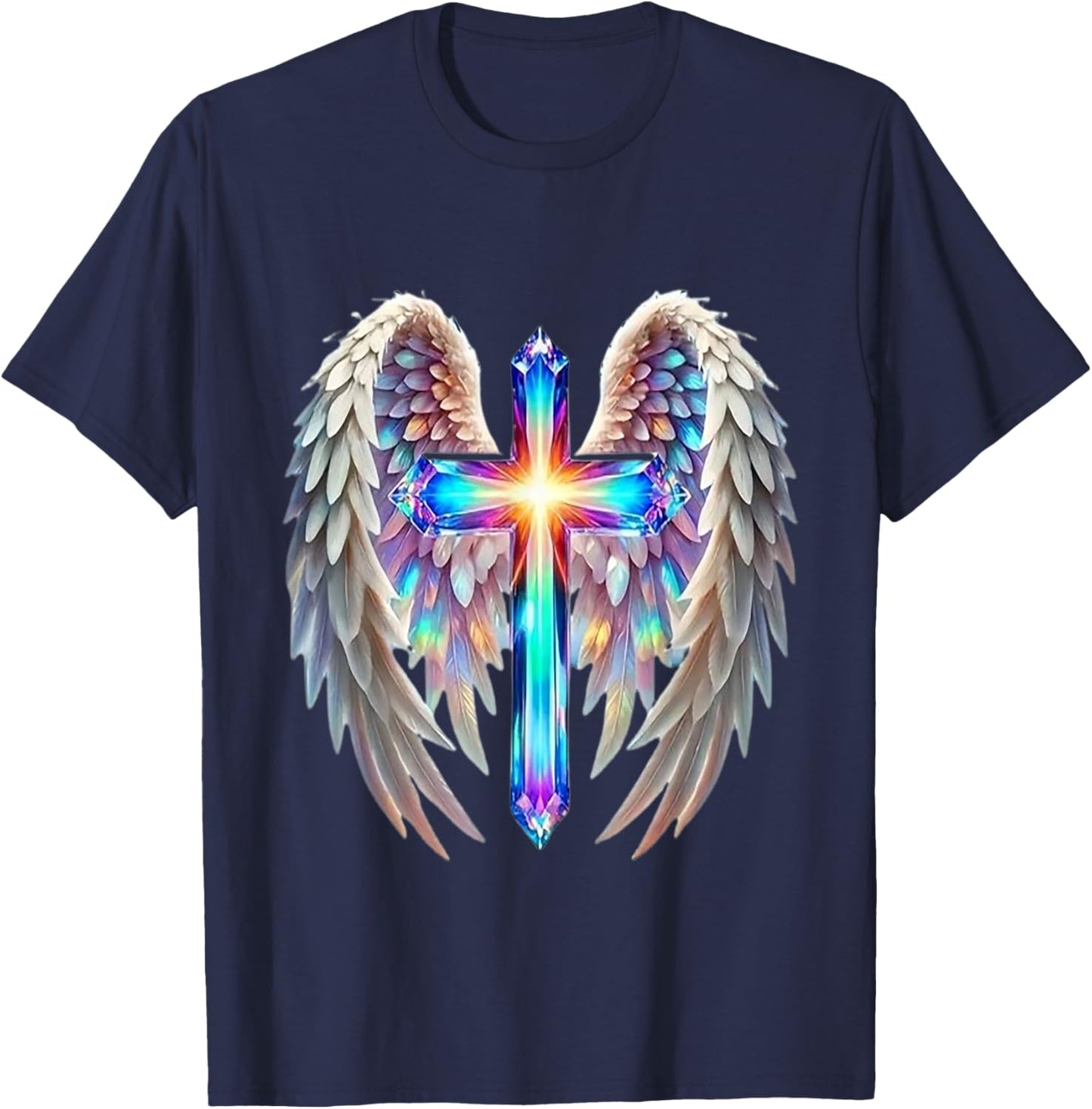 Christian Cross with Angle Wings T-Shirt - T-Shirt | Navy