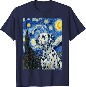 Dalmatian Dog Van Gogh Starry Night Artistic Print T-Shirt - T-Shirt | Navy