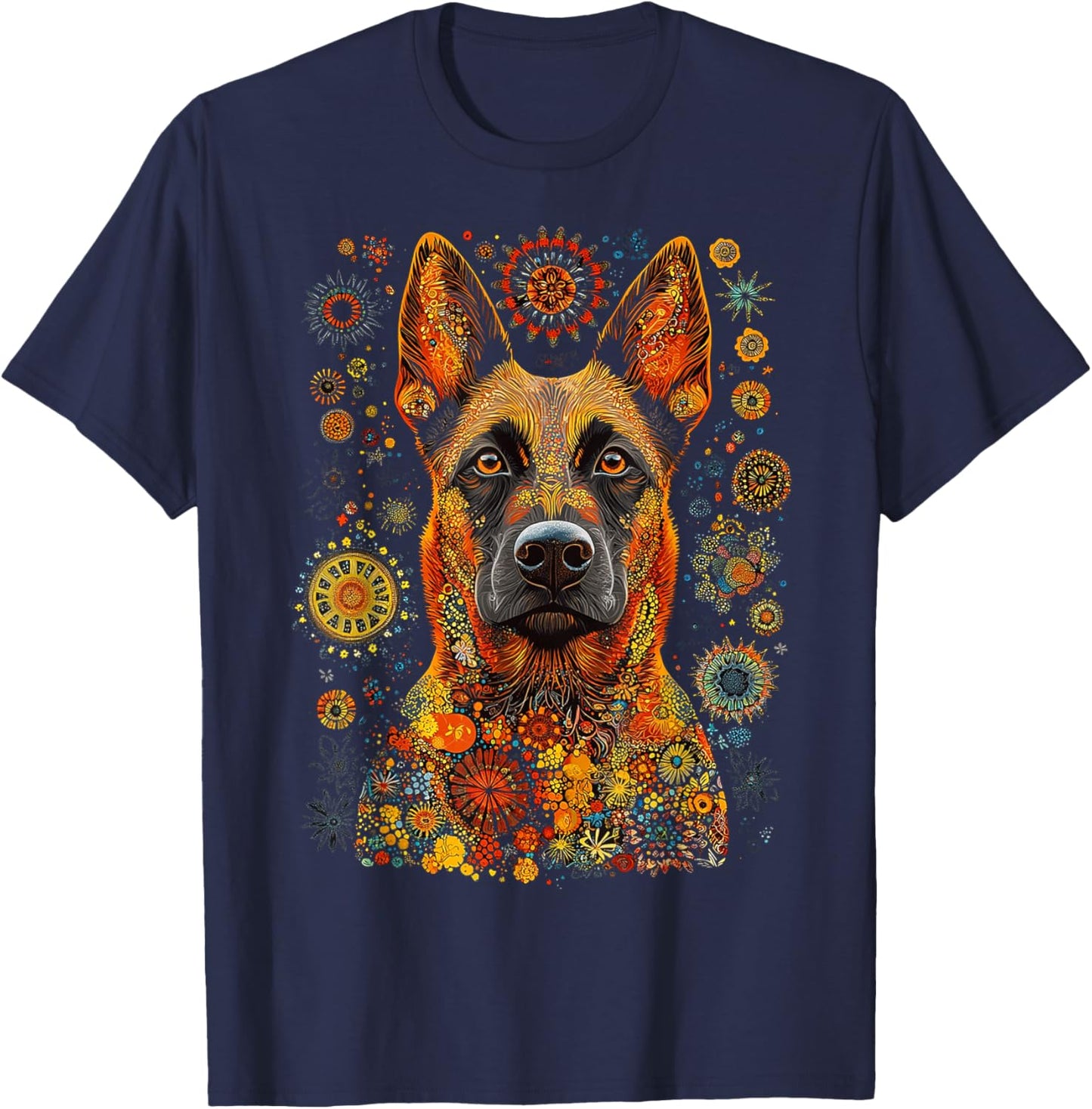 Belgian Malinois Dog Pet Artwork Mandala Belgian Malinois T-Shirt - T-Shirt | Navy