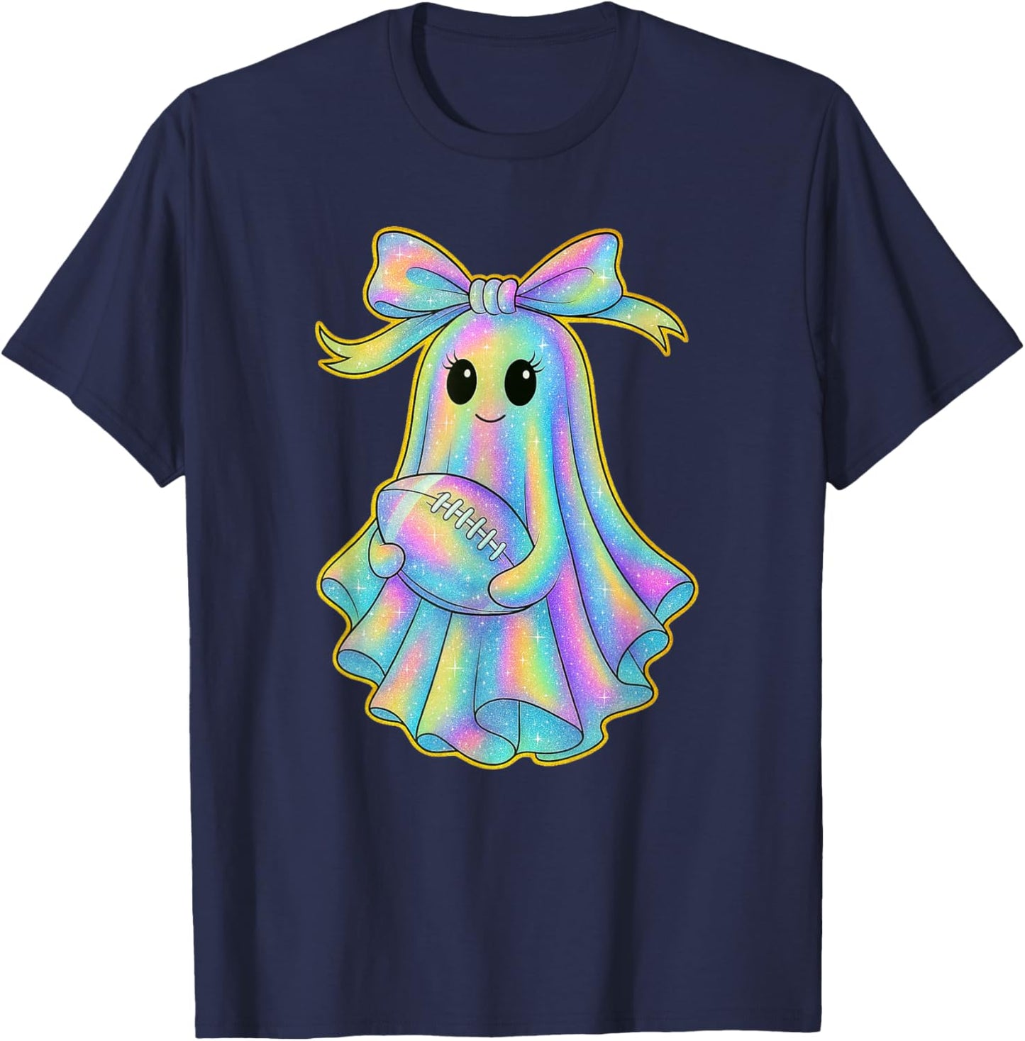 Cute Football Ghost Pastel Halloween Team Spirit Coquette T-Shirt - T-Shirt | Navy