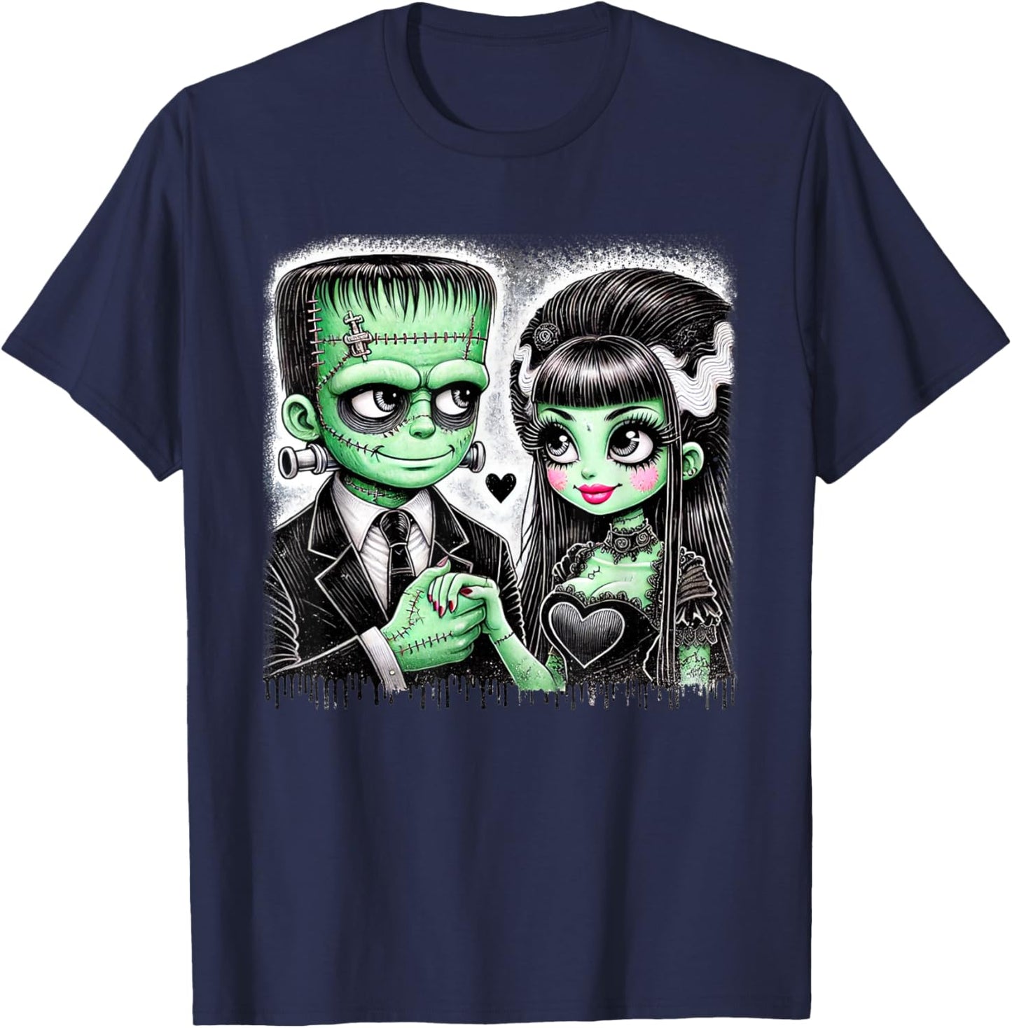 Halloween Lovers Frankenstein Skeleton Women Family T-Shirt - T-Shirt | Navy