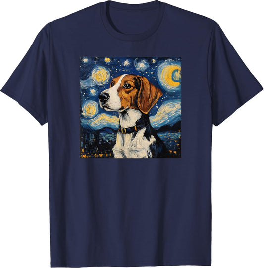 Cute American Foxhound Starry Night Dog Art T-Shirt - T-Shirt | Navy