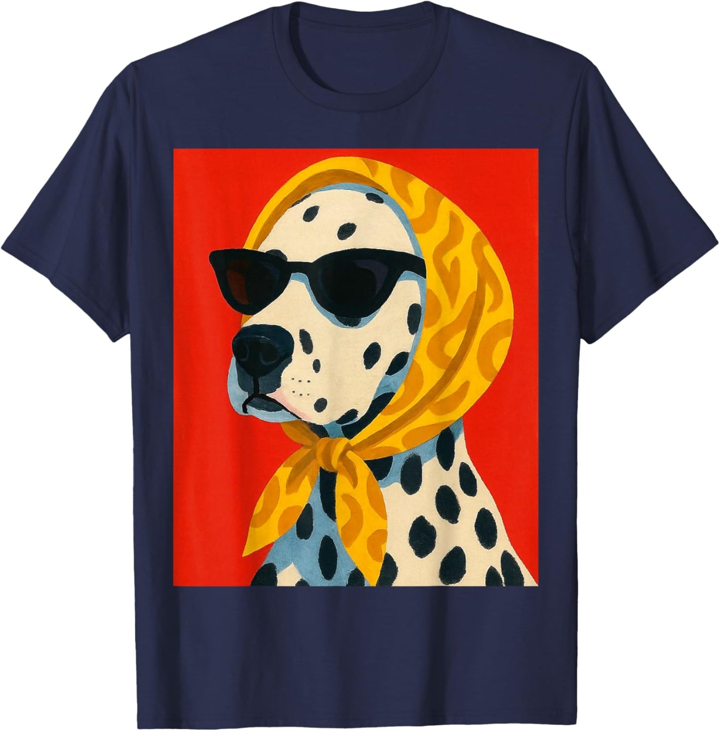 Trendy Dalmatian, Dog in Shades & Scarf, Bold Artistic Style T-Shirt - T-Shirt | Navy