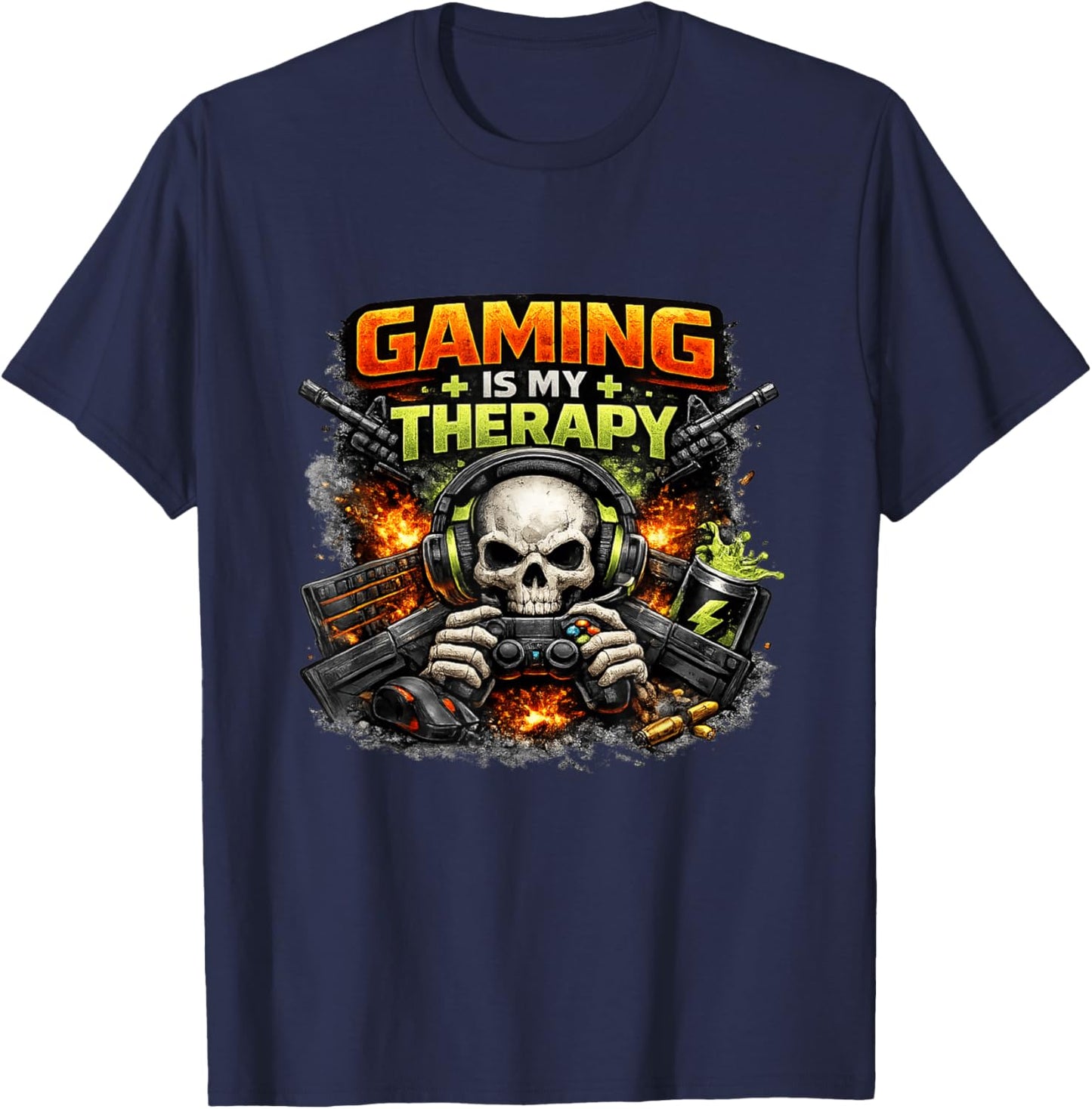 Gaming is My Therapy Gaming Quote Design for Dedicated Gam T-Shirt - T-Shirt | Navy