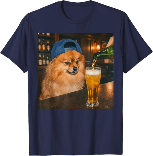 Funny Pomeranian Drinking Beer Meme Women T-Shirt - T-Shirt | Navy