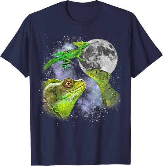 Three Bearded Dragon Moon Funny Lizard Graphic 90s Vintage T-Shirt - T-Shirt | Navy