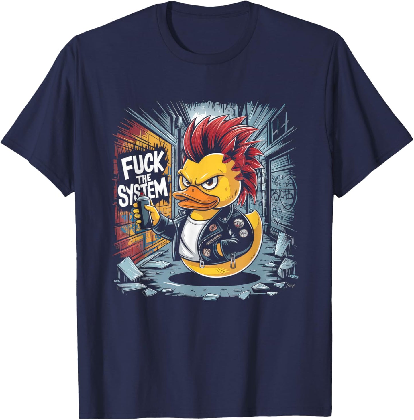 Punk Men's Women's Duck Rock Duckling Anarchy Punk T-Shirt - T-Shirt | Navy