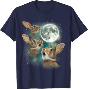 Three Bunny Moon | 3 Rabbit Meme Humorous Cute Wildlife T-Shirt - T-Shirt | Navy