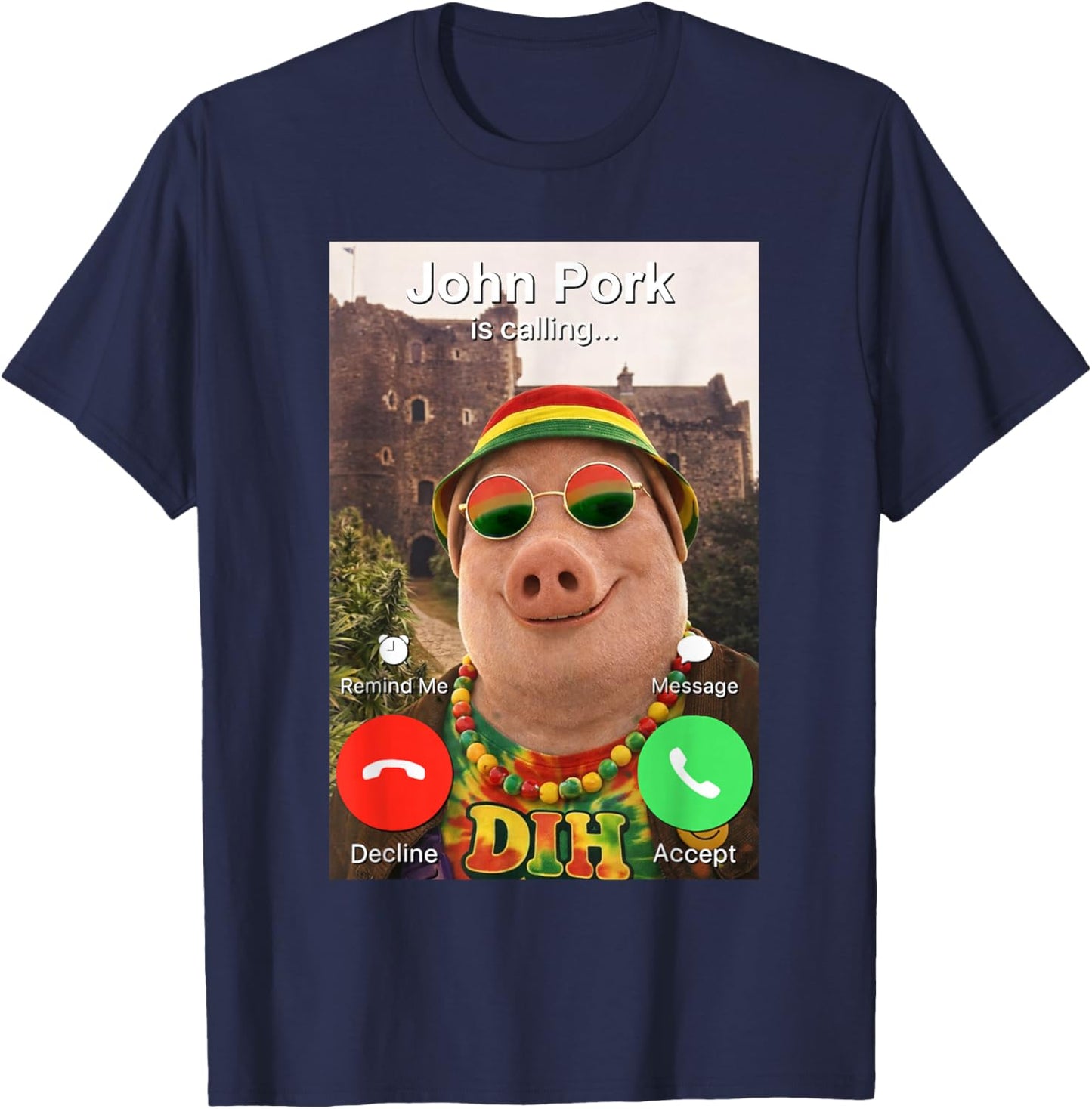 Funny Hippies John Pork is Calling Brainrot Meme T-Shirt - T-Shirt | Navy