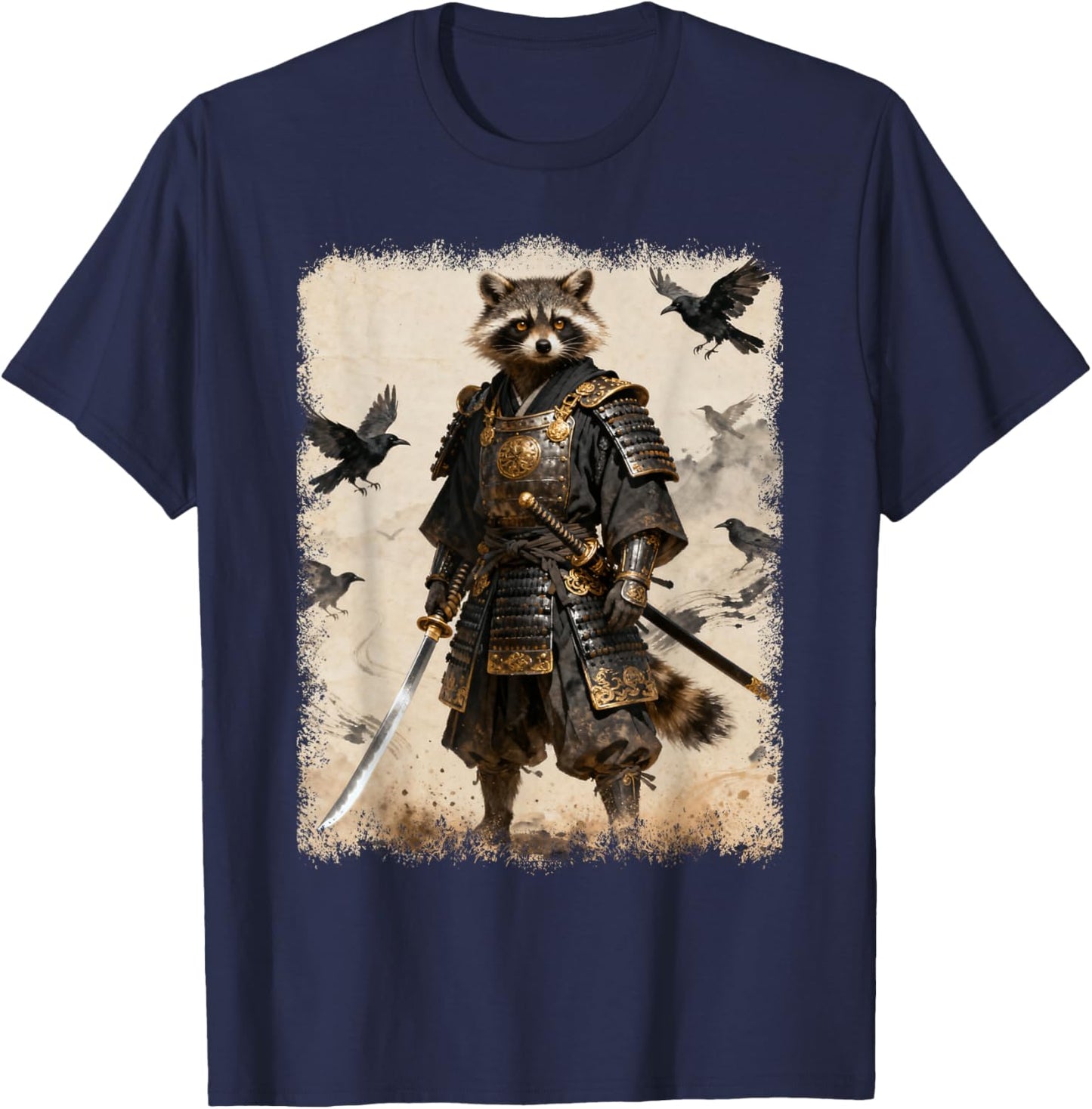 Samurai Raccoon, Anime Graphic , Japanese Warrior T-Shirt - T-Shirt | Navy