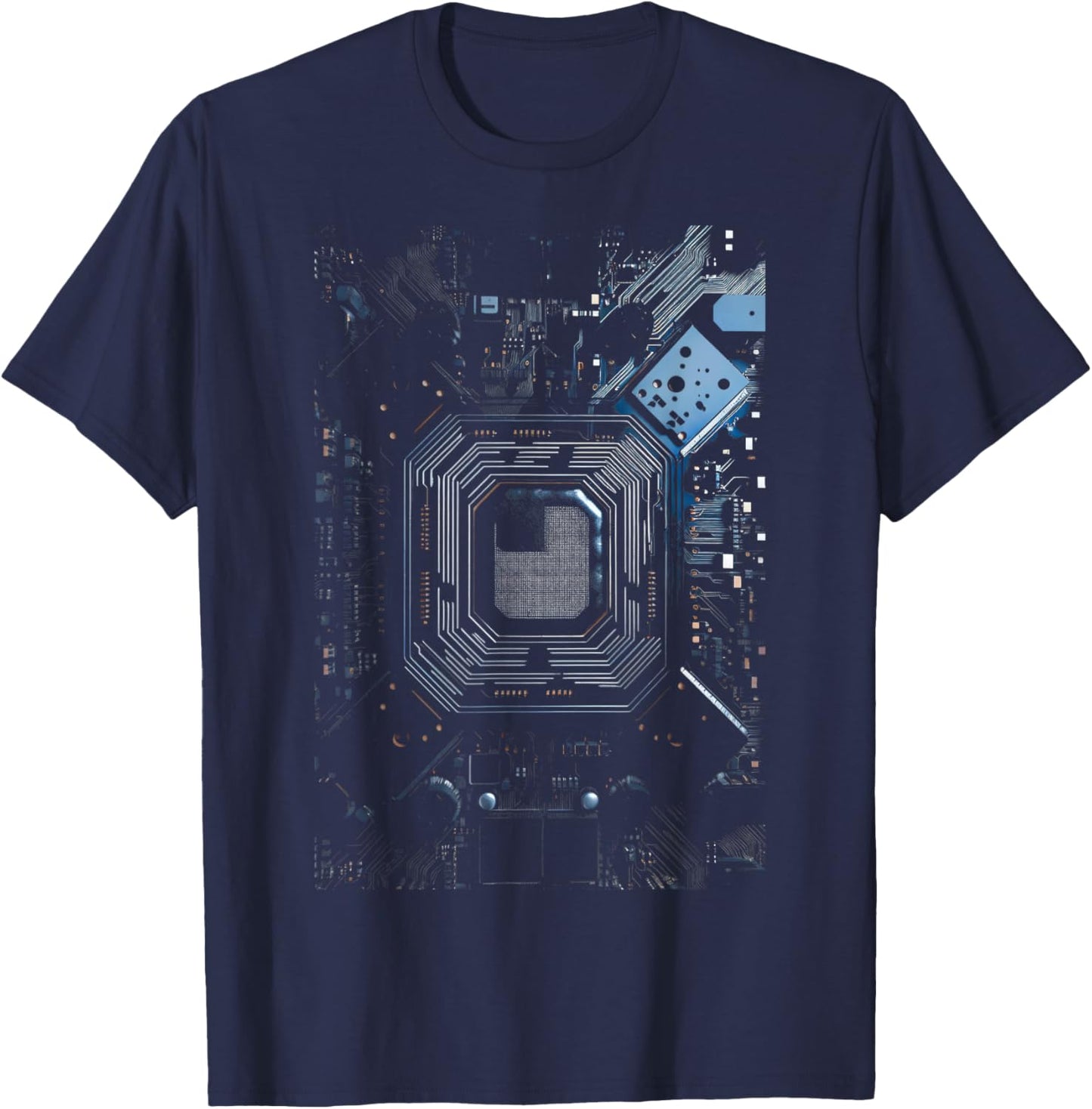 Motherboard Microchip Black IT Computer Background Graphic T-Shirt - T-Shirt | Navy