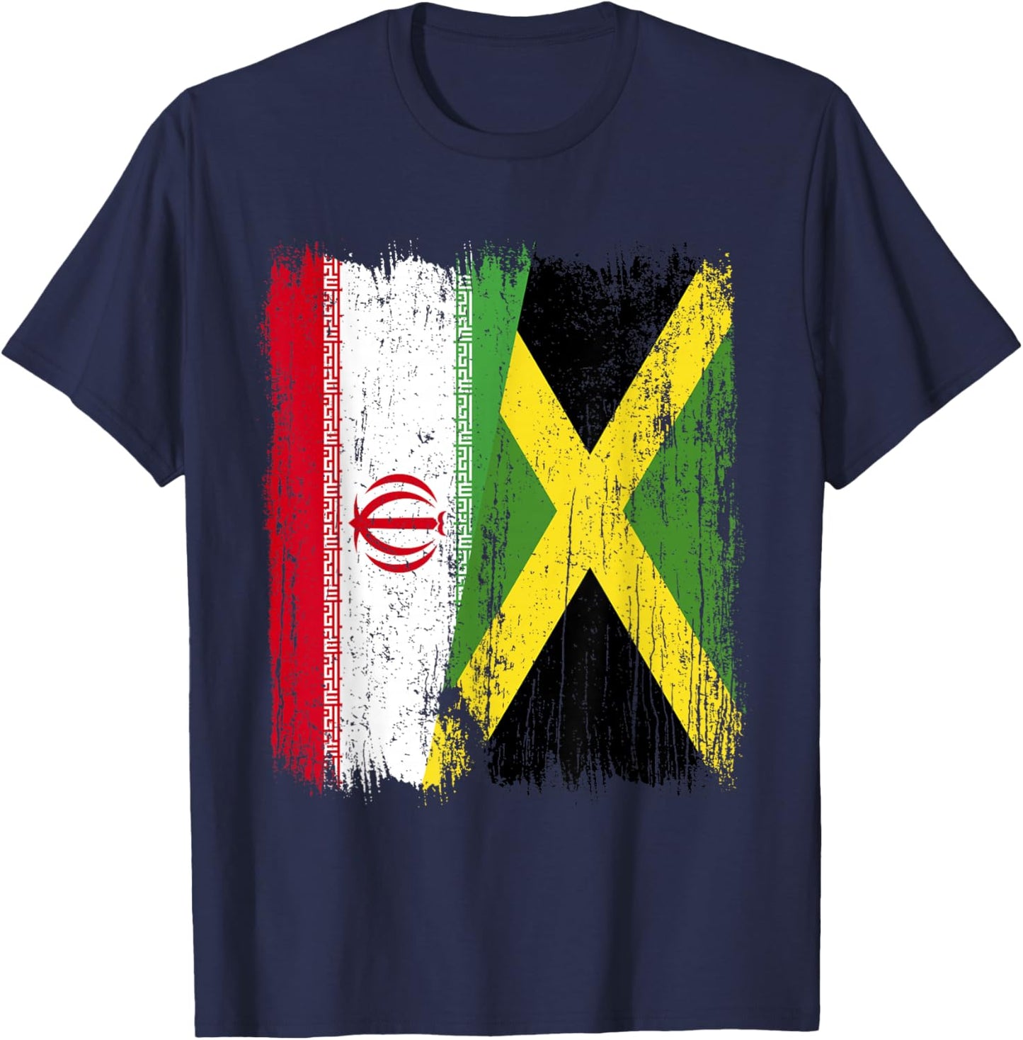 Iran Jamaica Half Flag Iranian Jamaican Heritage T-Shirt - T-Shirt | Navy