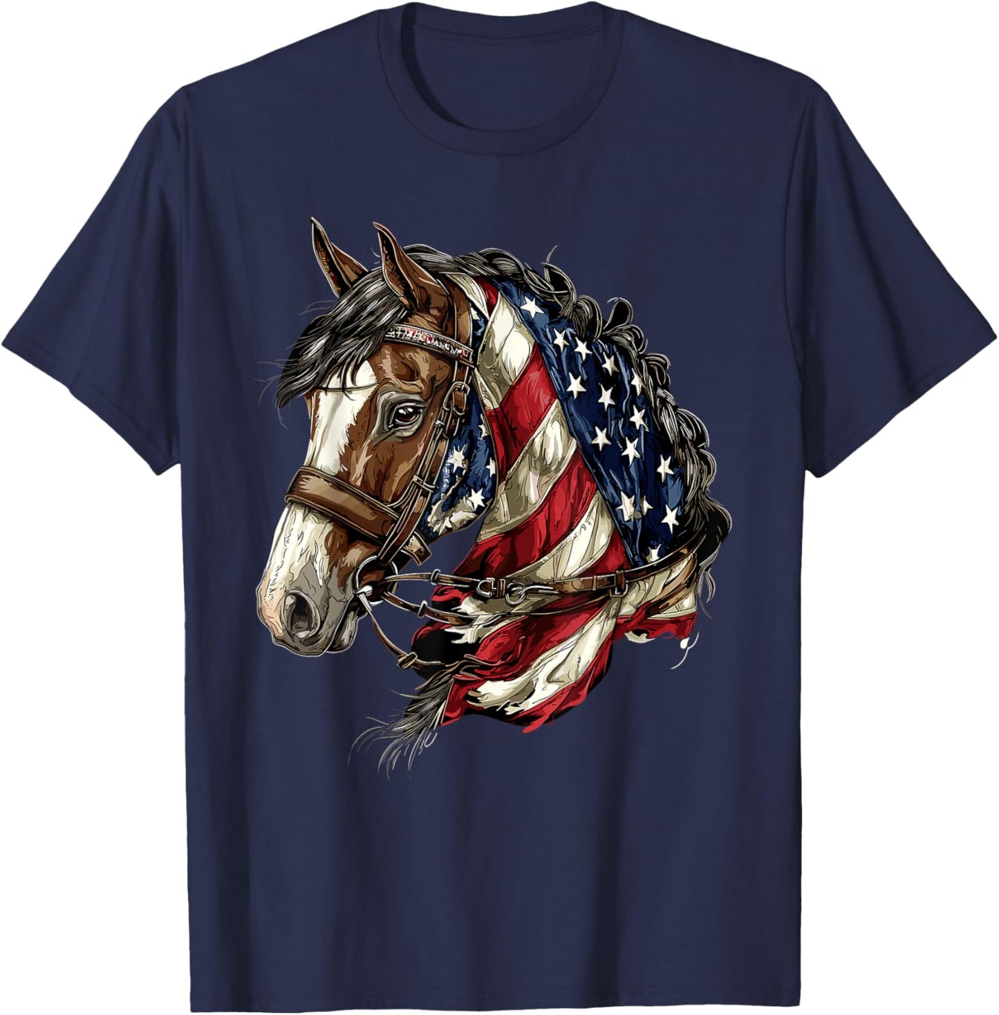Horse Patriotic Equestrian American Flag USA Western Cowboy T-Shirt - T-Shirt | Navy