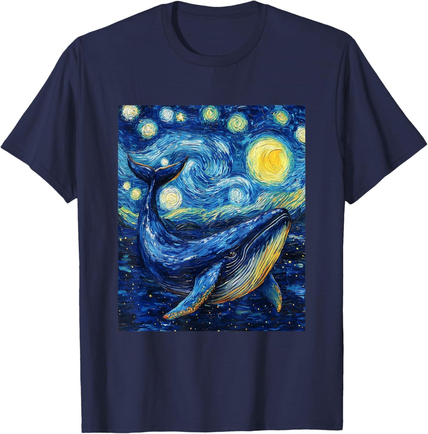 Whale - Van Gogh Style - Starry Night Graphic T-Shirt - T-Shirt | Navy