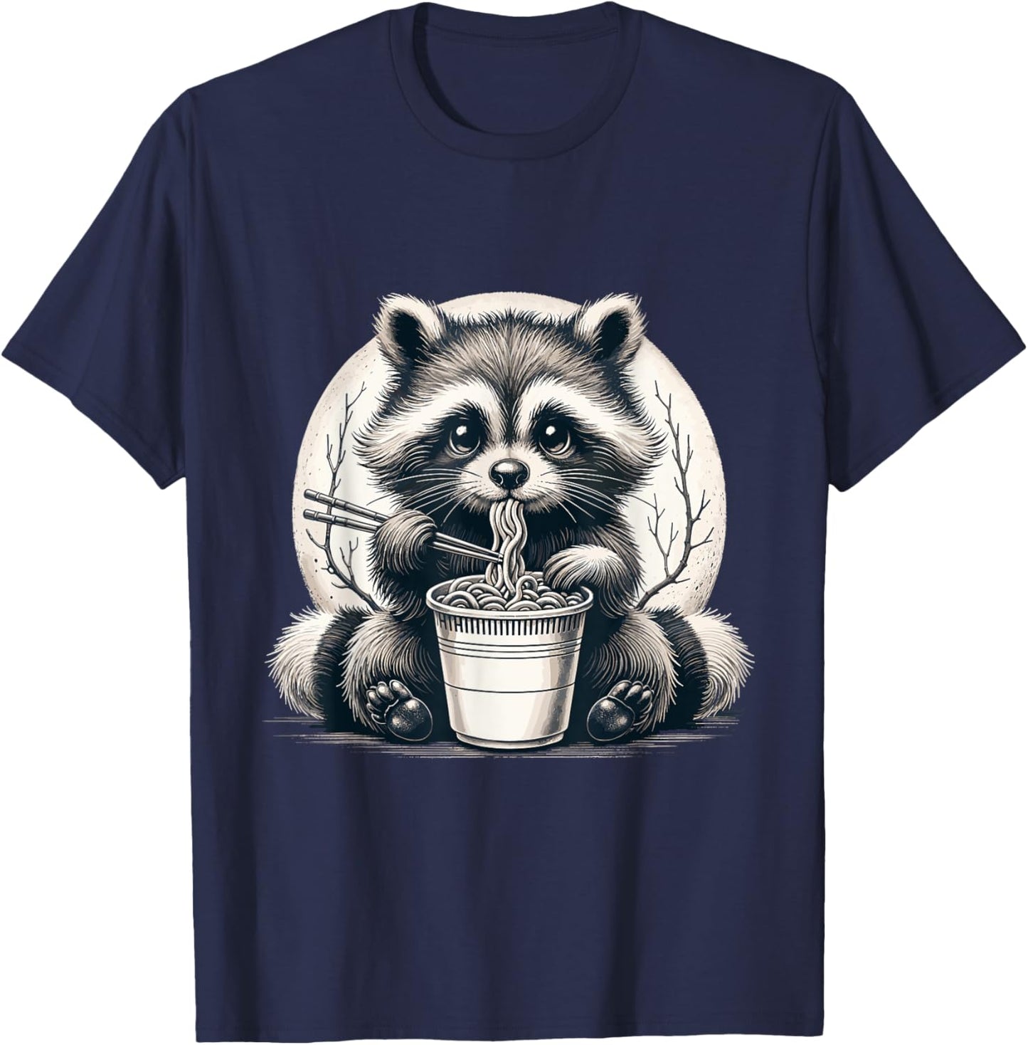 Raccoon Eating Ramen Shirt Instant Noodle Cup Racoon Lover T-Shirt - T-Shirt | Navy